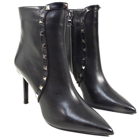 ALESSANDRO DI MARIA 🇮🇹 WOMEN BLACK LEATHER FASHION ANKLE BOOTIE - Picture 2 of 9